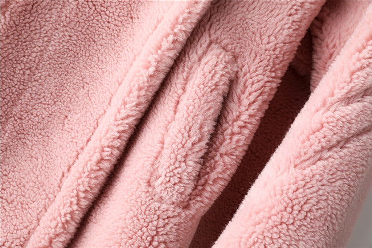 Teddy Bear Icon 100% Wool&Cashmere Coat–Cherry Blossom Pink with Hood
