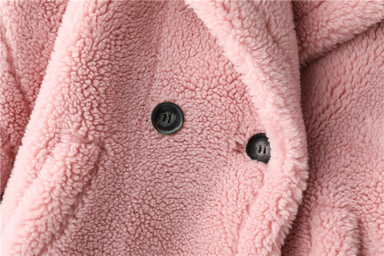 Teddy Bear Icon 100% Wool&Cashmere Coat–Cherry Blossom Pink with Hood