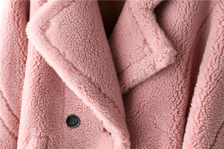 Teddy Bear Icon 100% Wool&Cashmere Coat–Cherry Blossom Pink with Hood