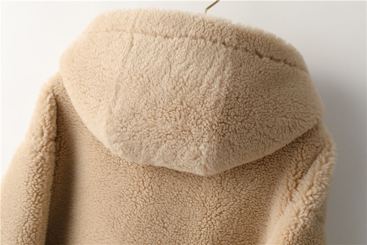 Teddy Bear Icon 100% Wool&Cashmere Coat–Apricot with Hood