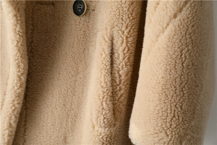 Teddy Bear Icon 100% Wool&Cashmere Coat–Apricot with Hood