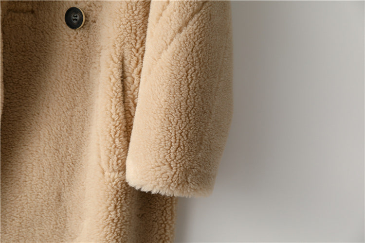 Teddy Bear Icon 100% Wool&Cashmere Coat–Apricot with Hood