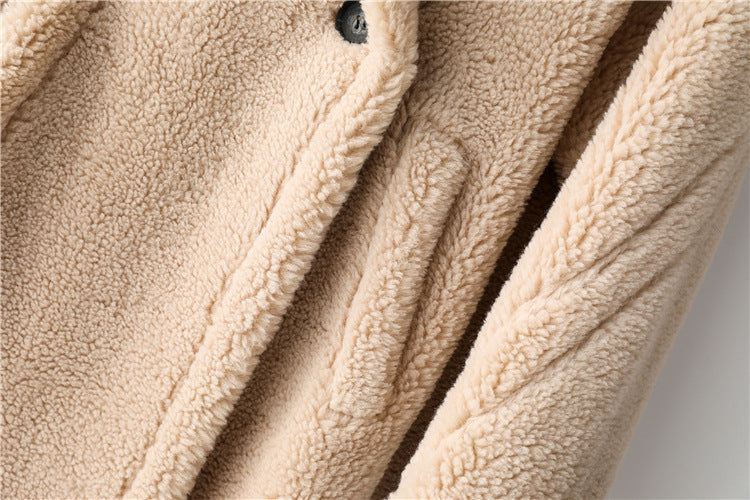 Teddy Bear Icon 100% Wool&Cashmere Coat–Apricot with Hood