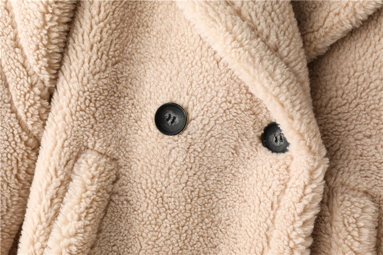 Teddy Bear Icon 100% Wool&Cashmere Coat–Apricot with Hood
