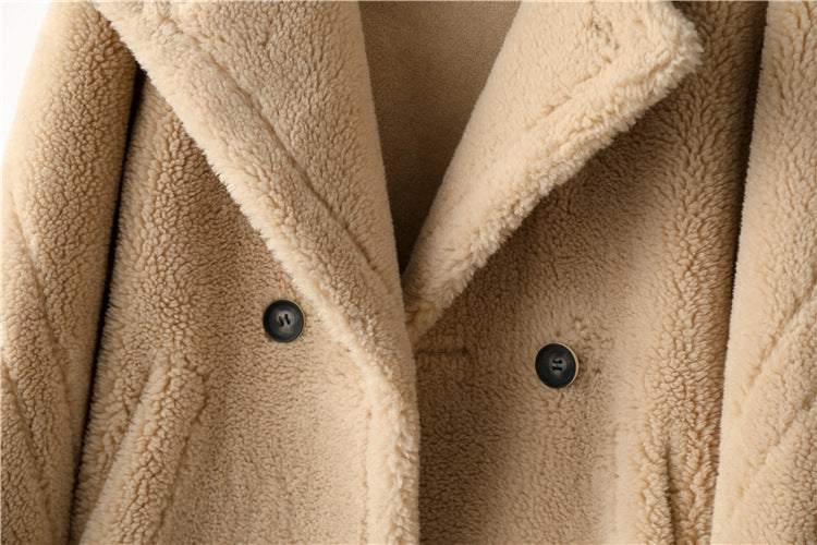Teddy Bear Icon 100% Wool&Cashmere Coat–Apricot with Hood