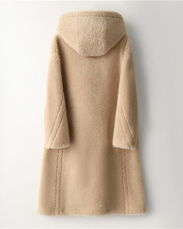 Teddy Bear Icon 100% Wool&Cashmere Coat–Apricot with Hood