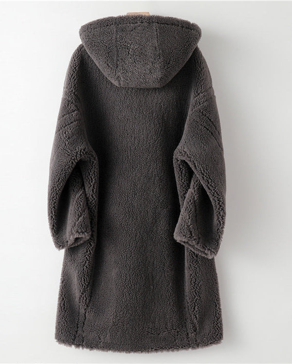 Teddy Bear Icon 100% Wool&Cashmere Coat–Gray with Hood