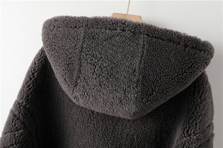 Teddy Bear Icon 100% Wool&Cashmere Coat–Gray with Hood