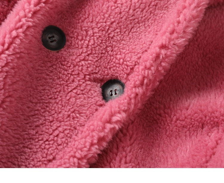 Teddy Bear Icon 100% Wool&Cashmere Coat–Pink with Hood