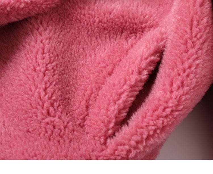 Teddy Bear Icon 100% Wool&Cashmere Coat–Pink with Hood