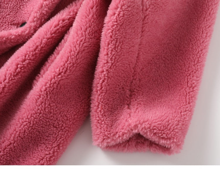 Teddy Bear Icon 100% Wool&Cashmere Coat–Pink with Hood