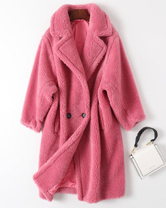 Teddy Bear Icon 100% Wool&Cashmere Coat–Pink