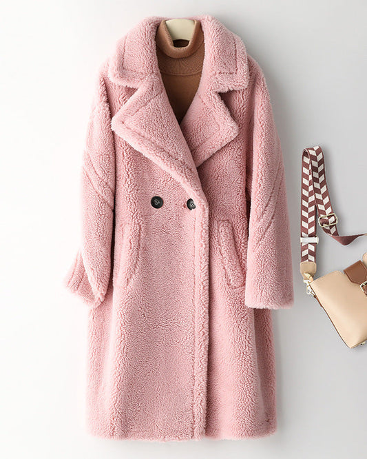 Teddy Bear Icon 100% Wool&Cashmere Coat–Cherry Blossom Pink