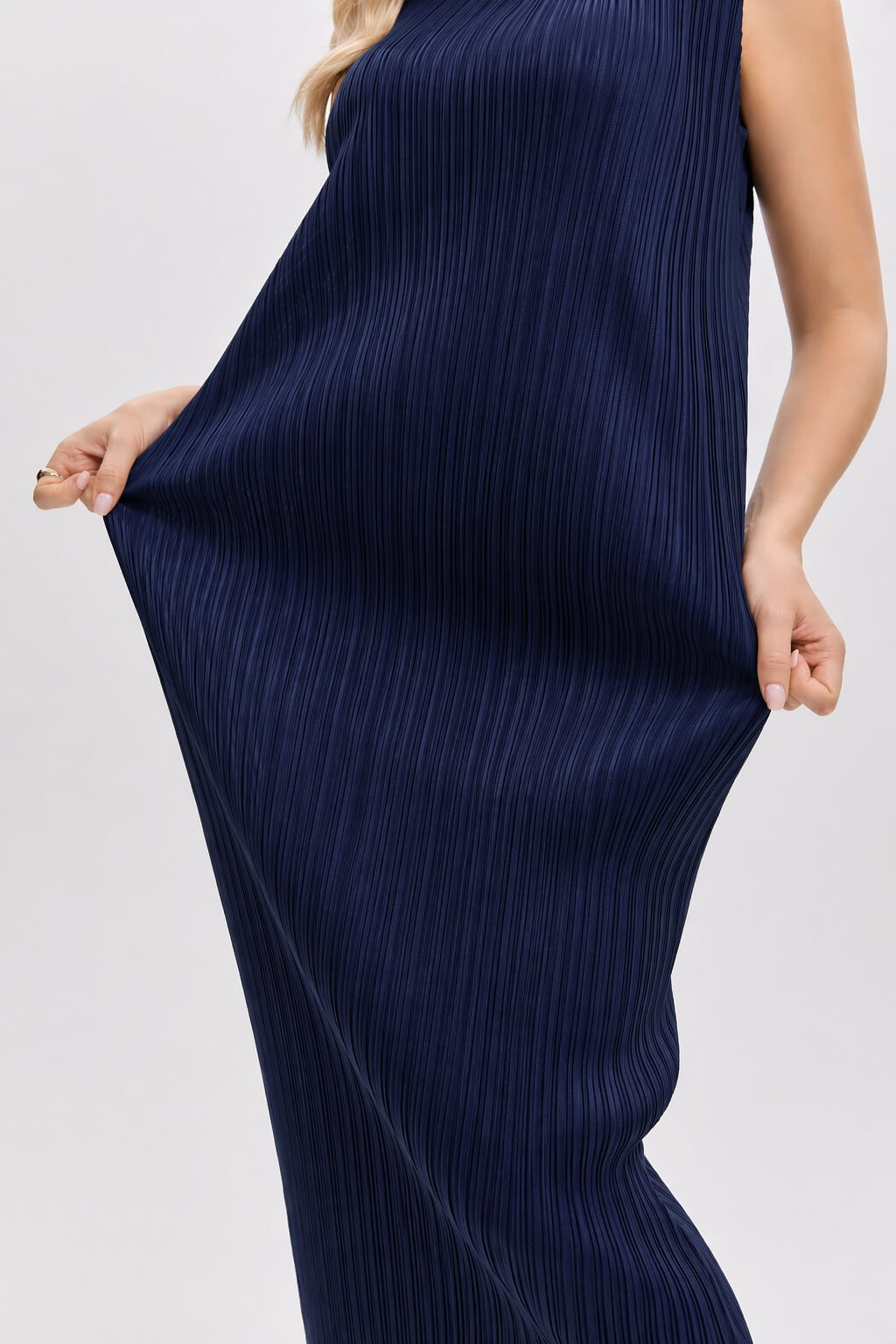 Pleated Midi Dress -Navy Blue