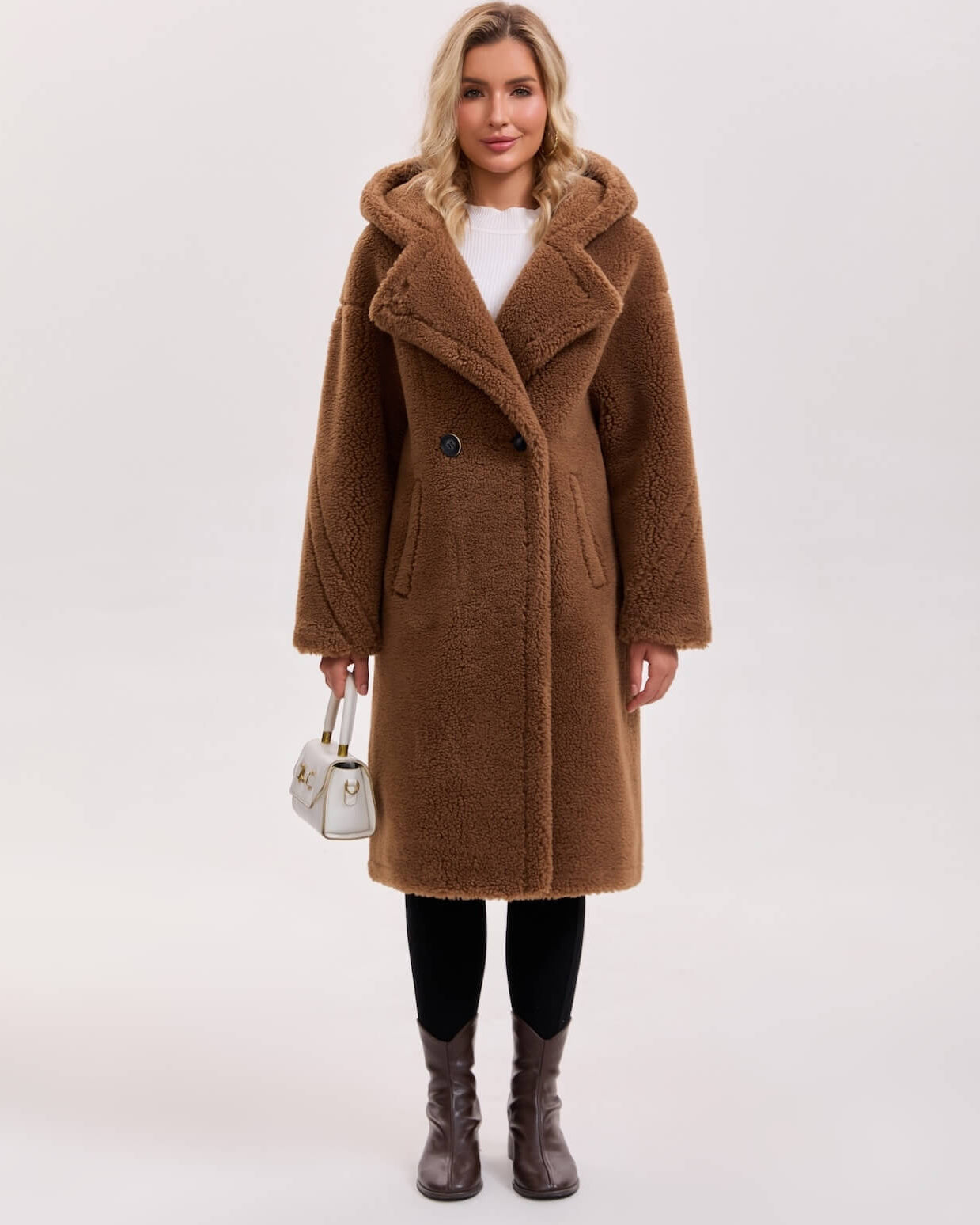 Teddy Bear Icon 100% Wool&Cashmere Coat–Brown with Hood