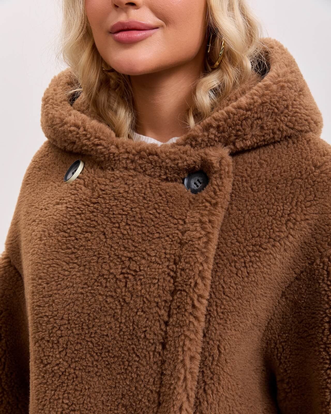 Teddy Bear Icon 100% Wool&Cashmere Coat–Brown with Hood