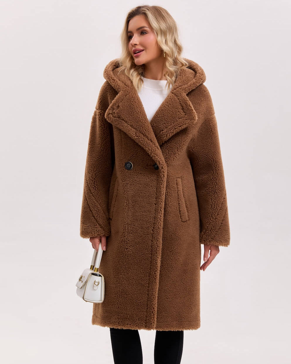 Teddy Bear Icon 100% Wool&Cashmere Coat–Brown with Hood