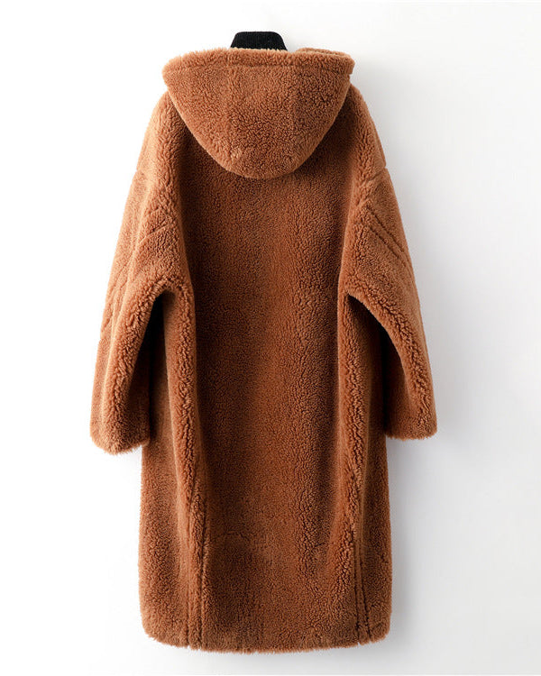 Teddy Bear Icon 100% Wool&Cashmere Coat–Brown with Hood